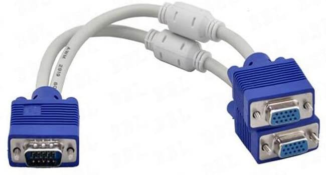 Attoe VGA Monitor Y-Splitter Cable,VGA 1 Male to Dual 2 VGA Female Adapter Converter Video Cable for Screen Duplication - 1 Foot