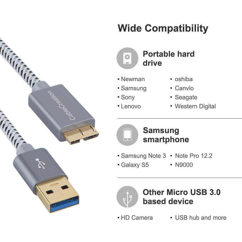 CableCreation USB 3.0 Micro Cable, Short USB 3.0 A to Micro B Cord, Compatible External Hard Drive, HD Camera, Charging Samsung Galaxy S5, Note 3/N9000,1 FT / 30cm, Space Gray Aluminum