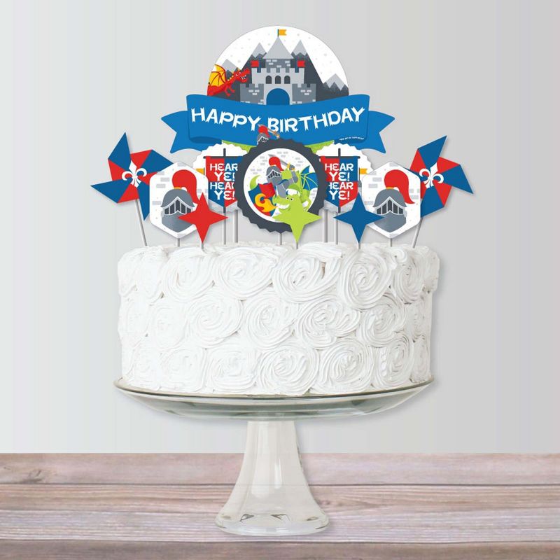Big Dot of Happiness Calling All Knights and Dragons - Medieval Birthday Party Cake Decorating Kit - Happy Birthday Cake Topper Set - 11 Pieces