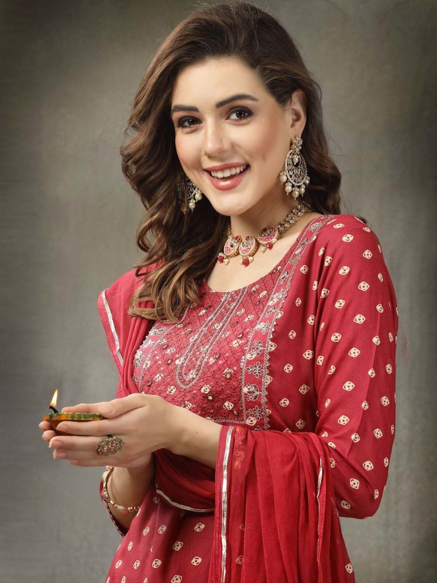 Stylum Pink Printed Kurta Pant Set With Dupatta