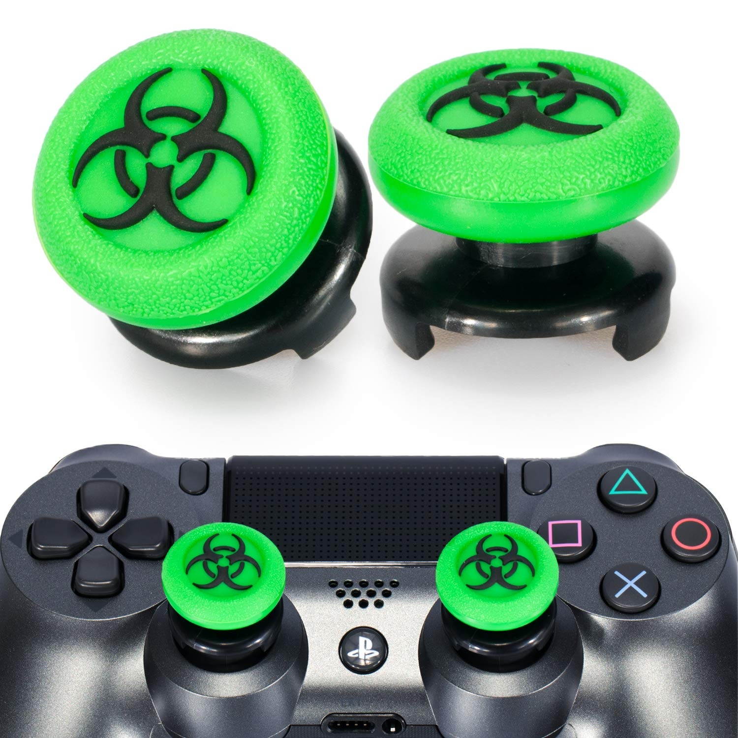 FPS Thumbstick Extender & 3D Texture Rubber Silicone Grip Cover 2 Sets for PS5 Dualsenese & PS4 Controller (BioH Green)