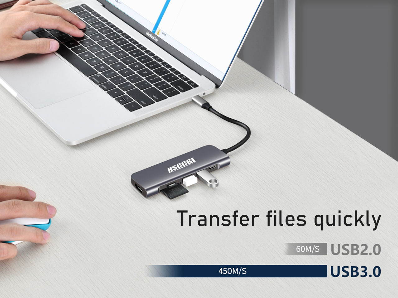 6 in 1 USB Type C HUB with to 4K@30Hz HDMI, USB 3.0 Ports, SD/TF Card Reader, Multiport Adapter Dongle for IPad MacBook Air Pro and Other Type C Laptops (Gray)