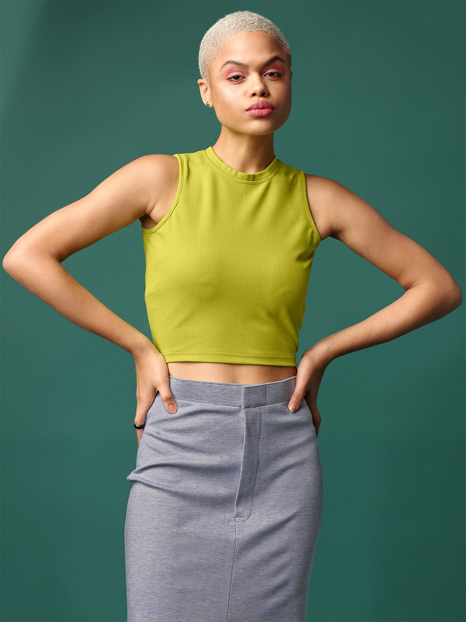PURVAJA Lime Regular Fit Crop Top