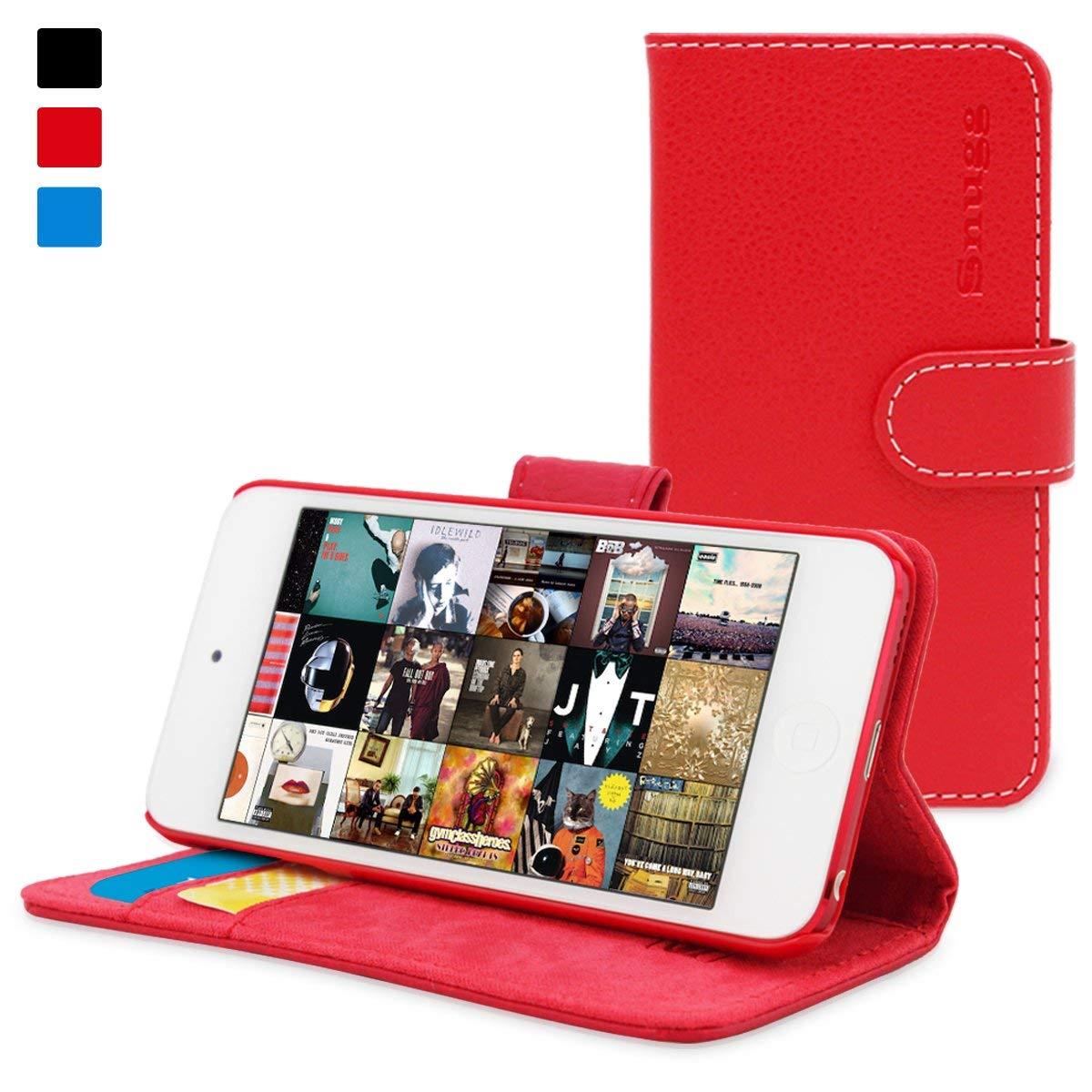 iPod Touch Case, Snugg Red Leather Flip Case [Card Slots] Executive Apple iPod Touch Wallet Case Cover and Stand - Legacy Series