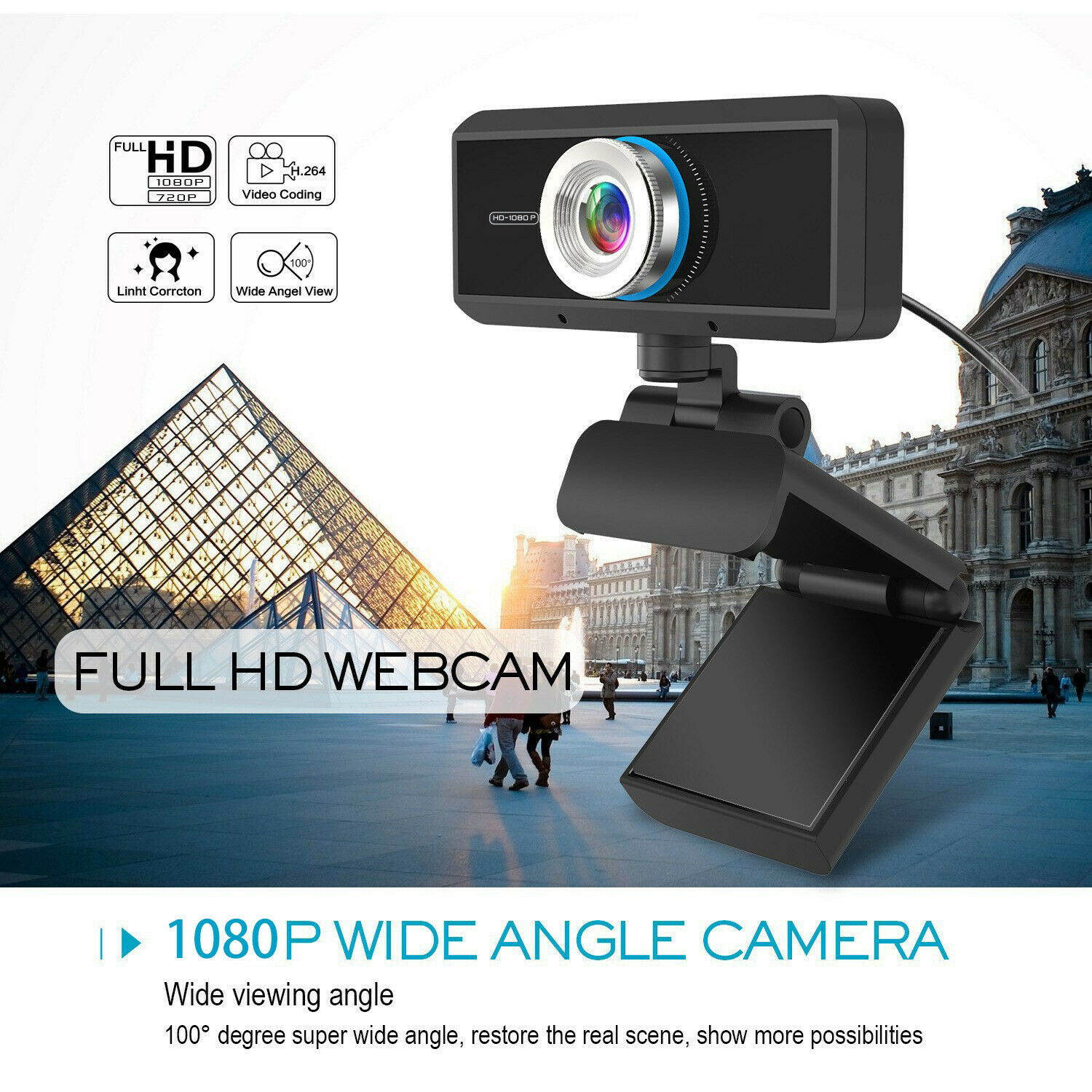 Full HD Webcam,S90 HD Web camera 720P Web Cam 360 Degree Rotating PC Camera Video Call Recording with Noise Reduction Microphone for PC
