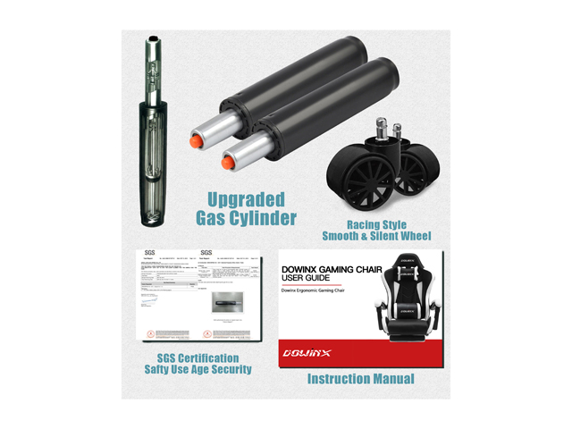 Dowinx Gaming Chair Ergonomic Office Recliner for Computer with Massage Lumbar Support, Racing Style Armchair PU Leather E-Sports Gamer Chairs with Retractable Footrest (Black&Gray)