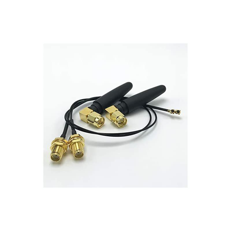 2.4ghz WiFi Antenna 2dbi SMA Male (Pin) Connector with Mini PCI U.FL to SMA Female WiFi Pigtail RF1.13 Cable 15cm(Pack of 2)