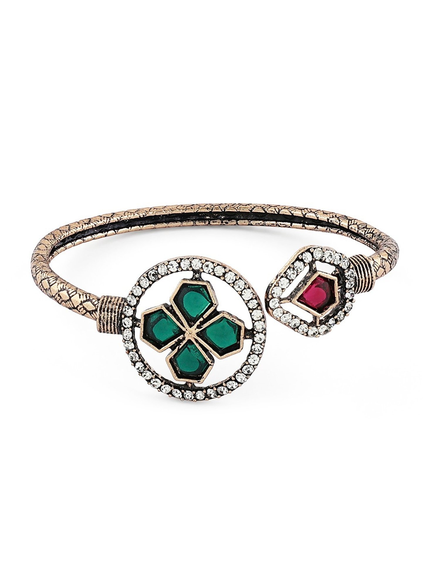 Zaveri Pearls Green & Pink Austrian Diamonds & Stones Embellished Kada Bracelets-ZPFK16890