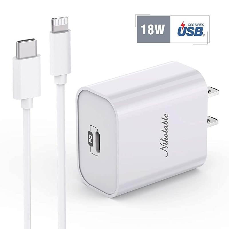 iPhone Fast Charger  18W PD Wall Charger MFi Certified 6FT USB C to Lightning Cable Power Delivery Adapter Support Quick Charging for iPhone 12 Pro Max 11 Pro XR XS X 8 Plus iPad Pro