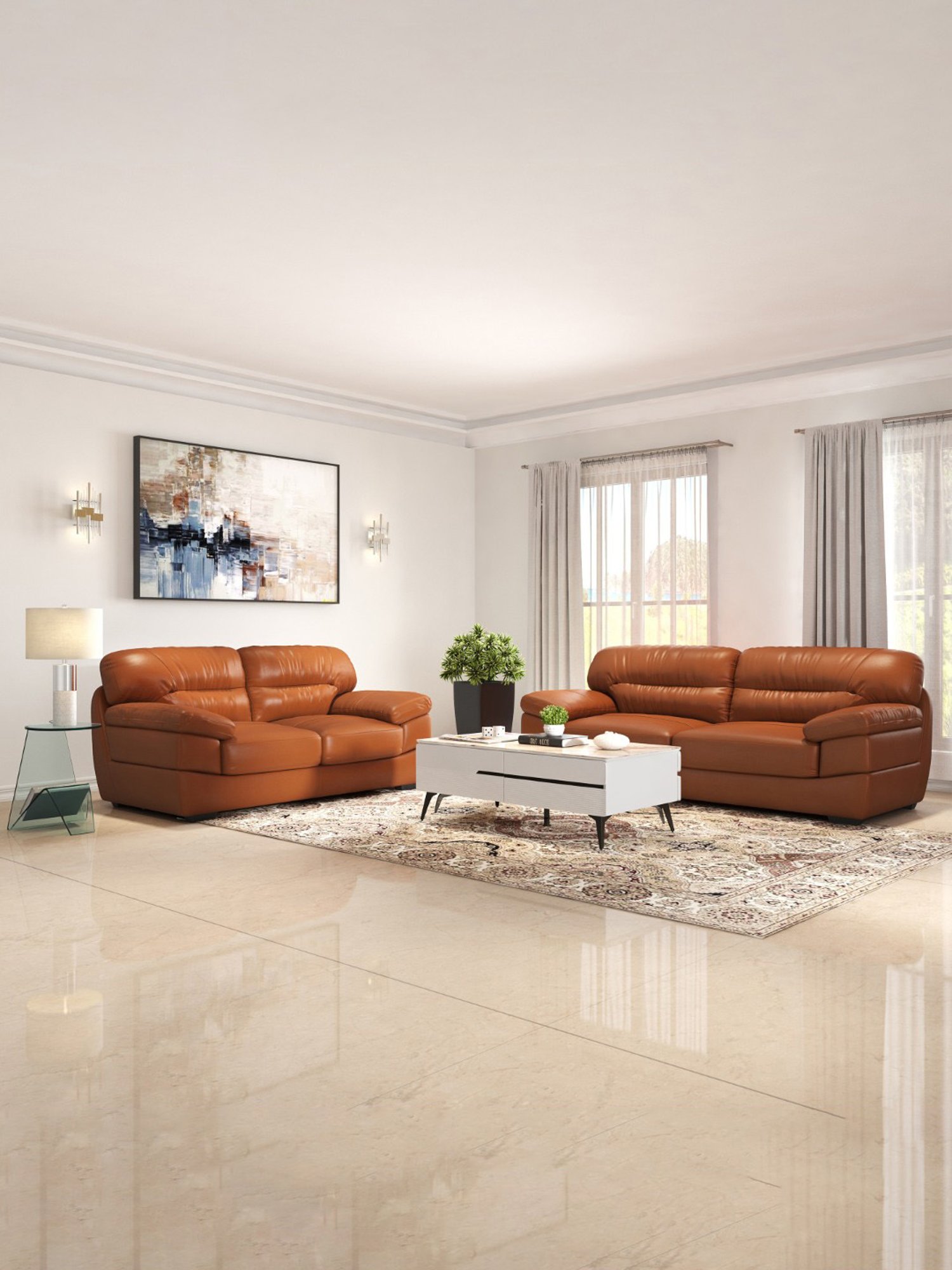 Durian Hensley Contemporary Tan Brown Leather 3 Seater Sofa