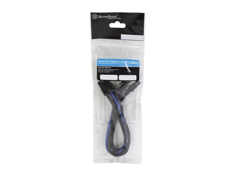 Silverstone PP07-PCIB Sleeved Extension Power Supply Cable, 1 x 8pin to PCI-E 8pin(6+2) Connector