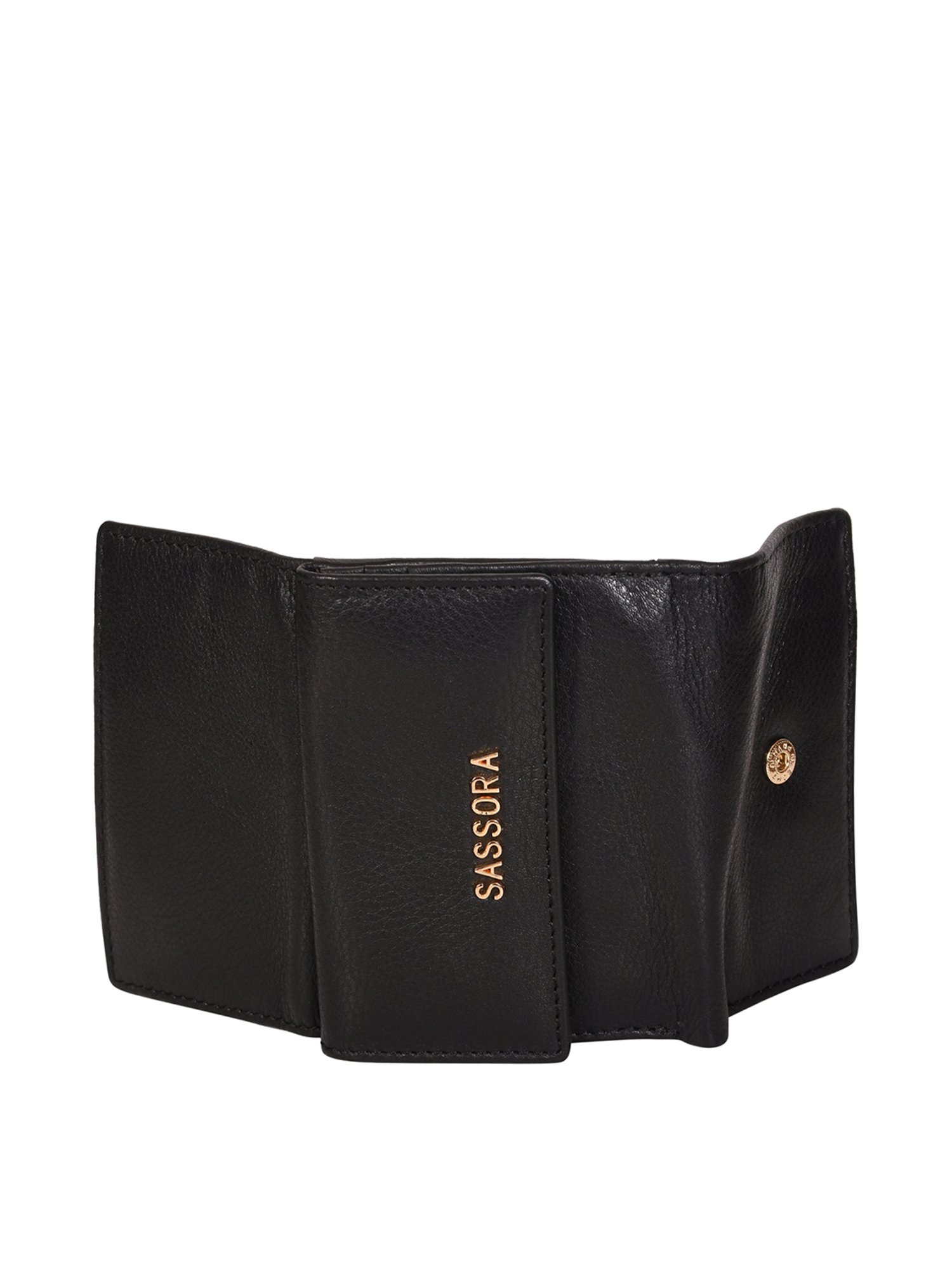 SASSORA Black Solid Rfid Tri-Fold Wallet for Women