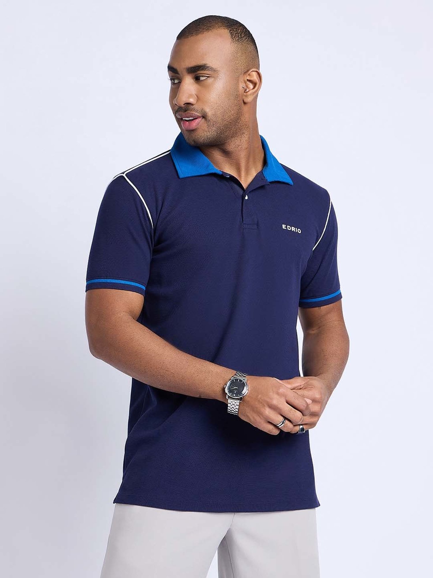 EDRIO Navy Regular Fit Polo T-Shirt