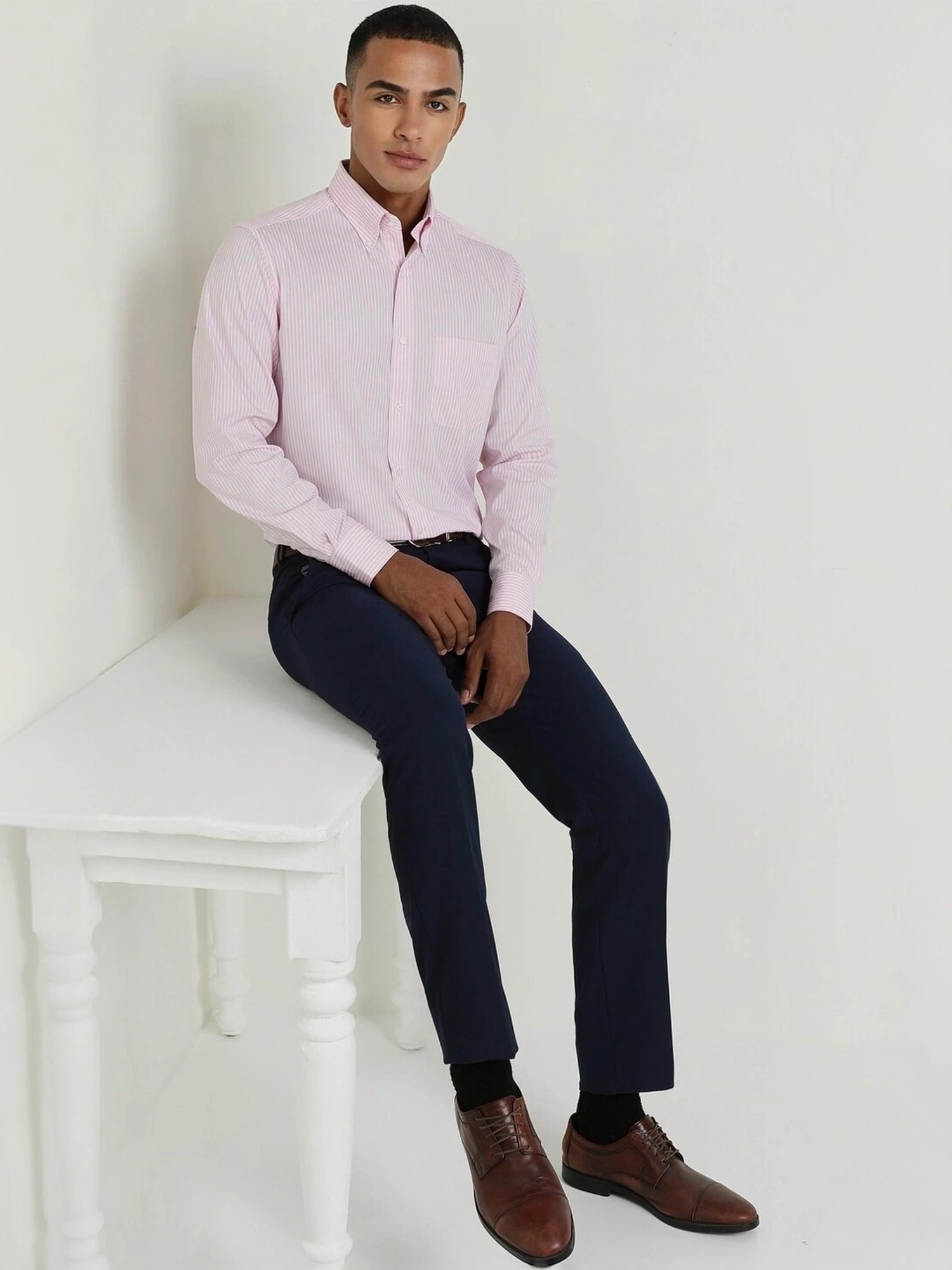 Sojanya Blue Cotton Regular Fit Self Pattern Shirt