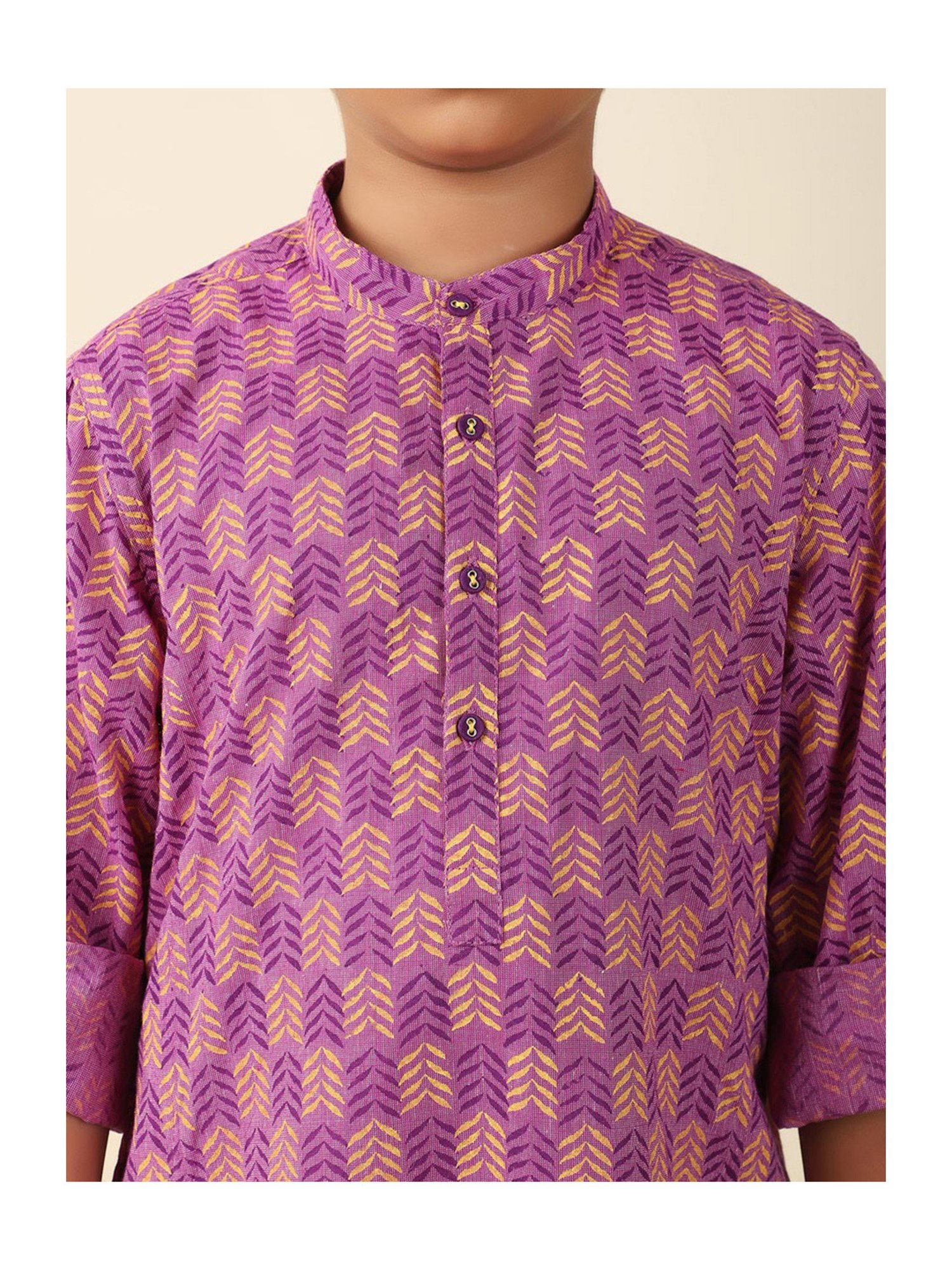Fabindia Kids Light Purple Printed Full Sleeves Kurta