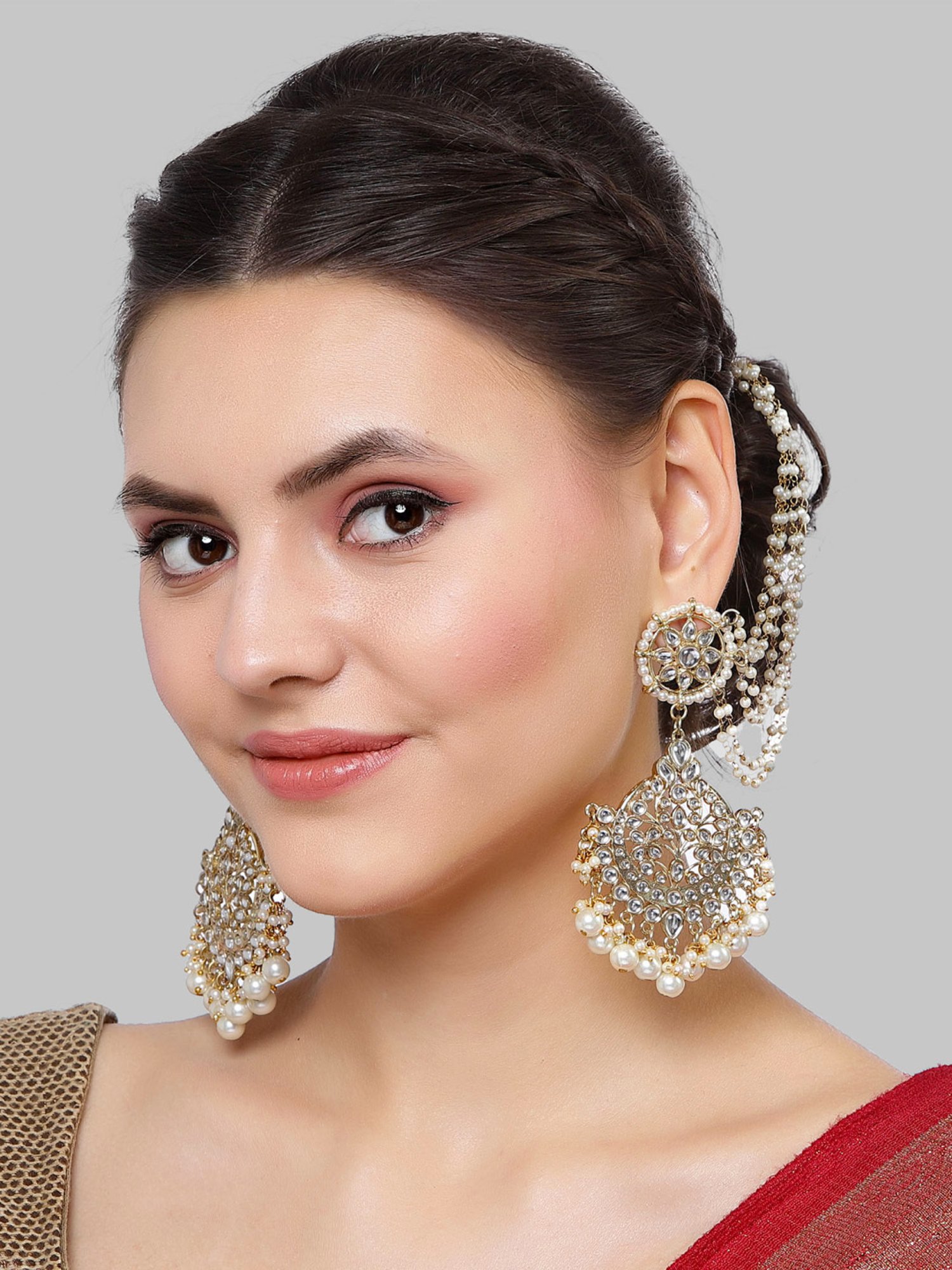 Karatcart Gold-Plated Pearl Beaded Kundan Dangler Earrings for Women