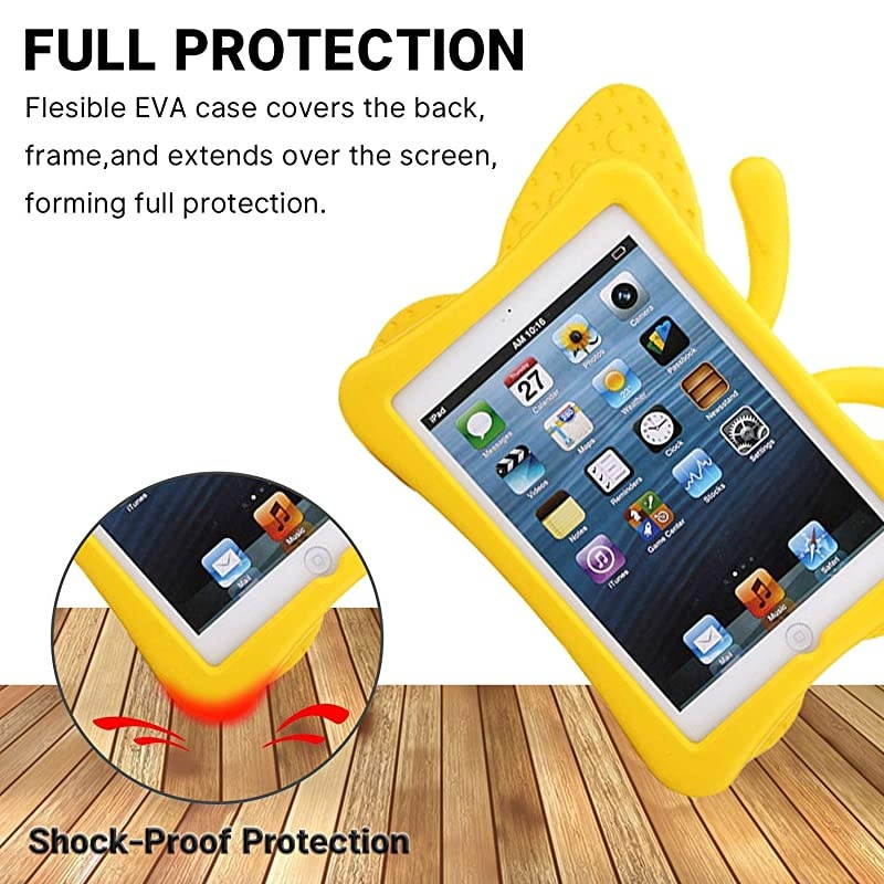 iPad 7 8 10.2 3D Cute Butterfly Case for Kids Light Weight EVA Stand Shockproof Rugged Heavy Duty Kids Friendly iPad Cover for Kids iPad 10.2 iPad 7th 8th (Yellow)