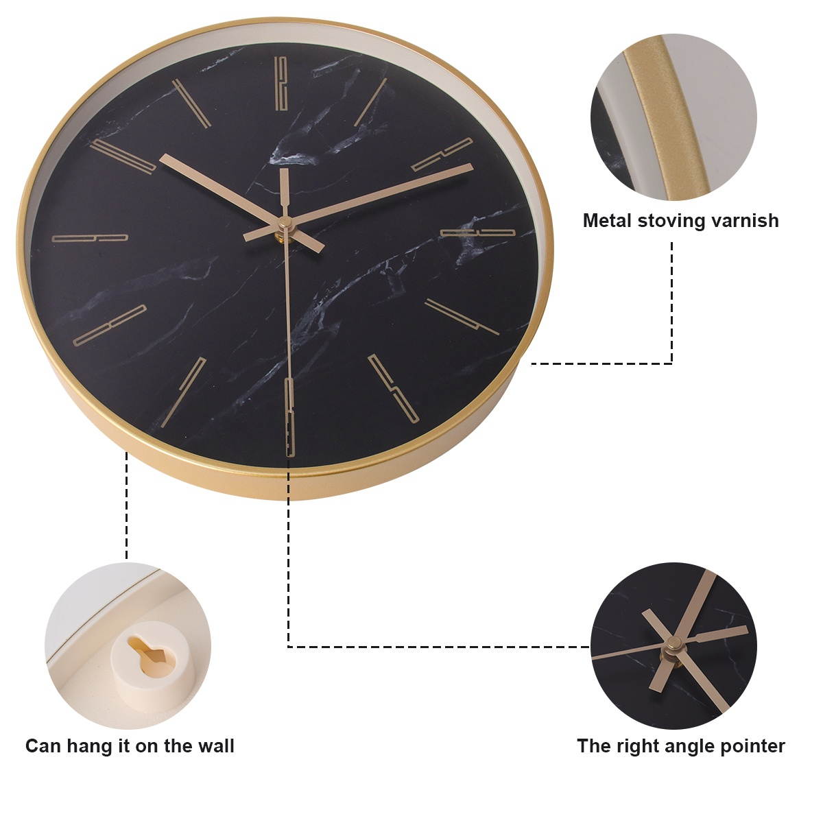 1pc Round Wall Clock Marble Grain Clock Fashion Room Clock Time Display Device for School Home Hotel