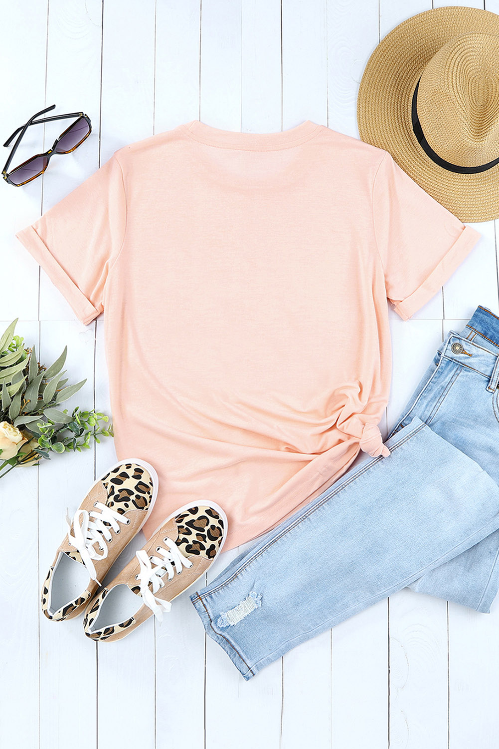 Blank T Shirt - Pink Casual Solid Color Crew Neck Tee Customized