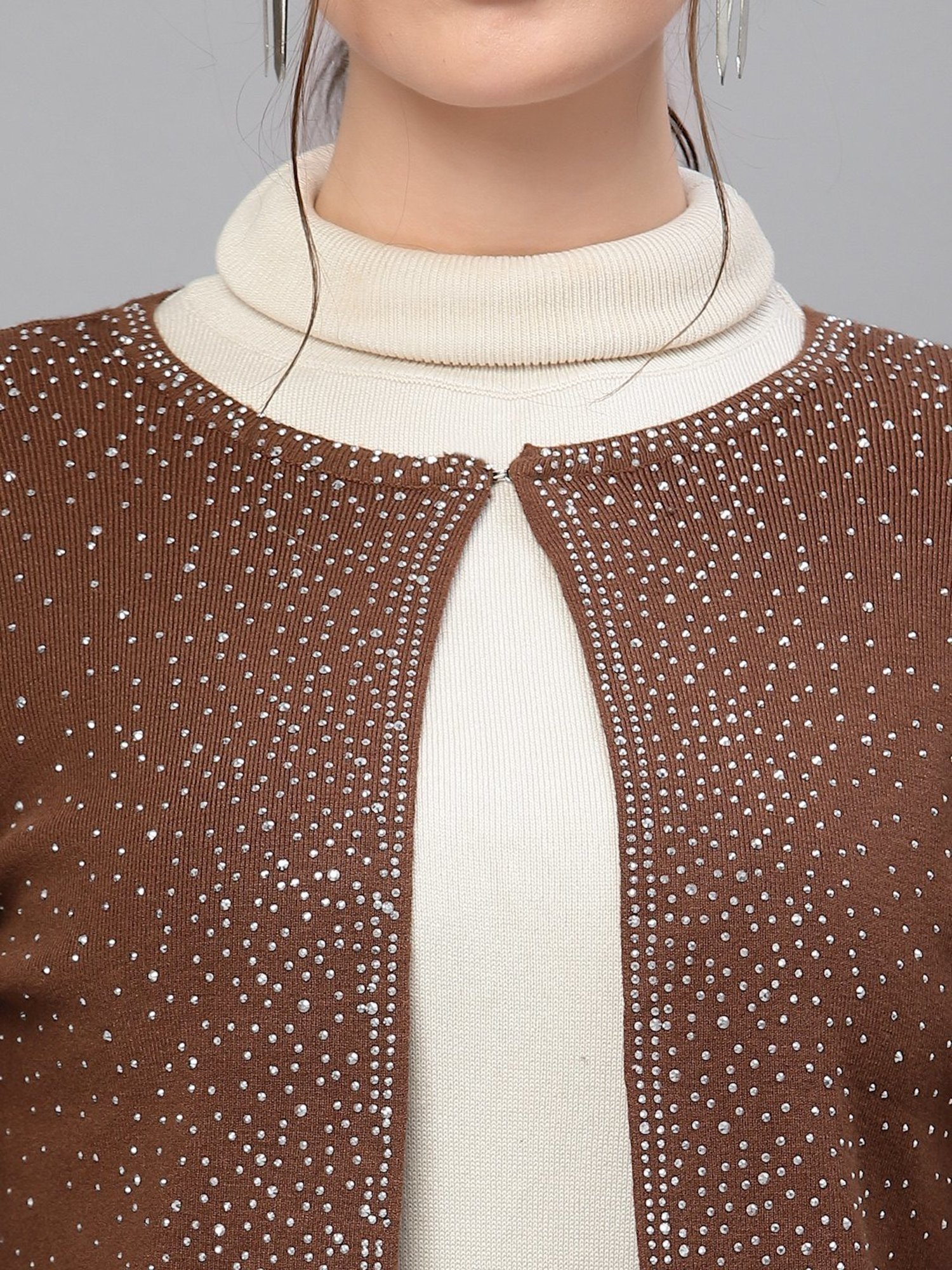 Mafadeny Brown Embellished Shrug