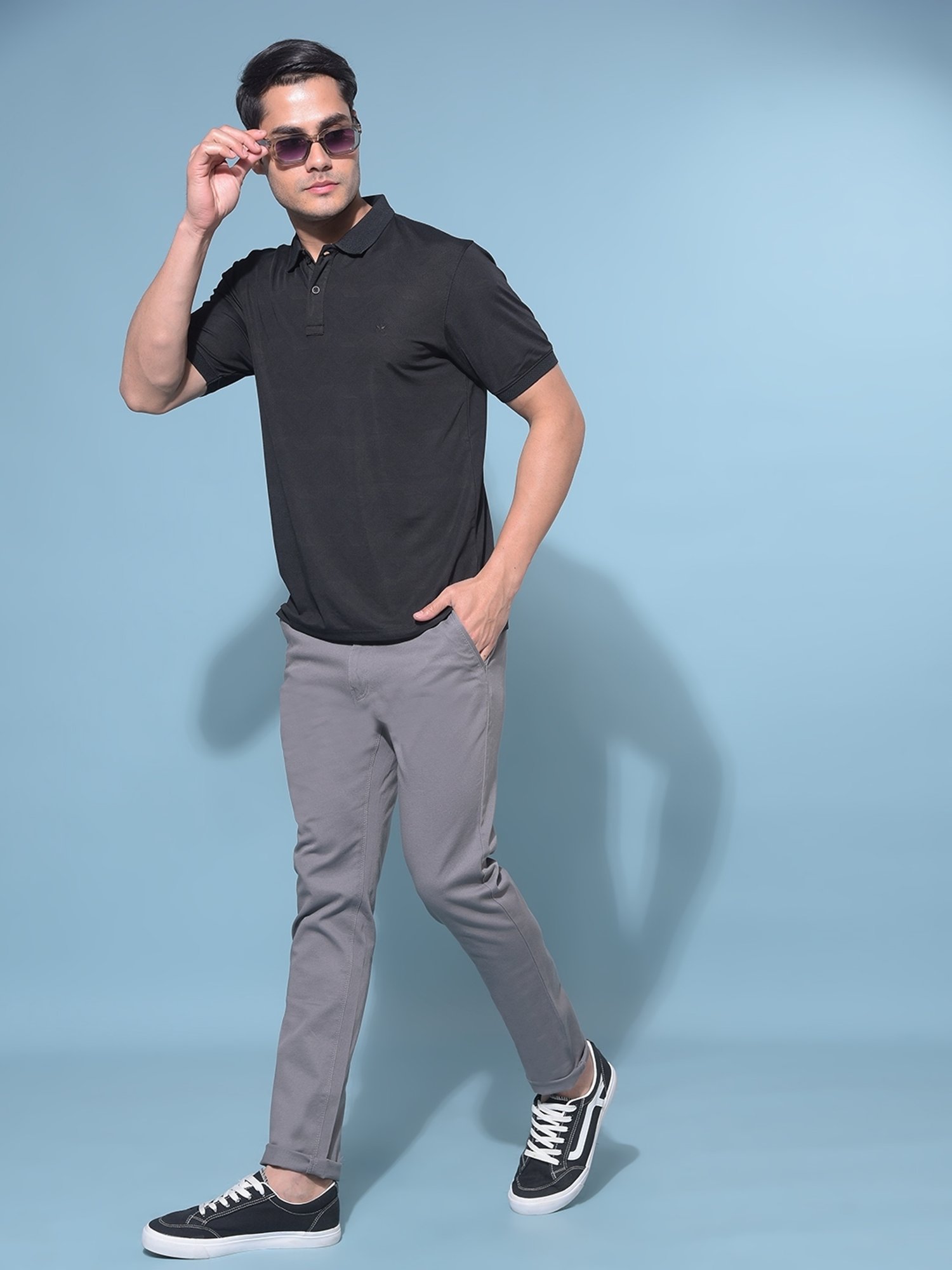 Crimsoune Club Black Slim Fit Printed Polo T-Shirt