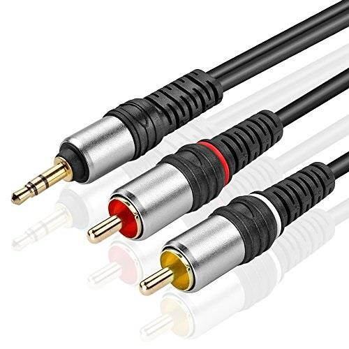 tnp gold plated 3.5mm to rca audio cable bidirectional male to male converter aux auxiliary headphone jack plug y adapter splitter to left/right stereo 2rca connector wire cord 3 feet, black