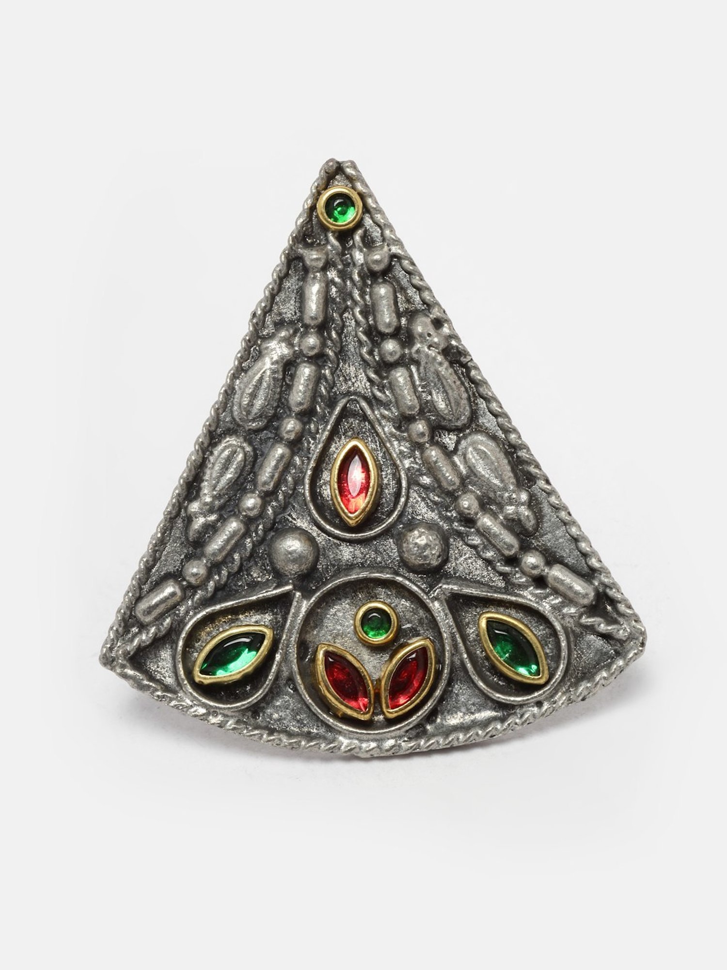 Moedbuille Handcrafted Crystals Studded Antique Tribal Design Oxidised Silver Plated Finger Ring