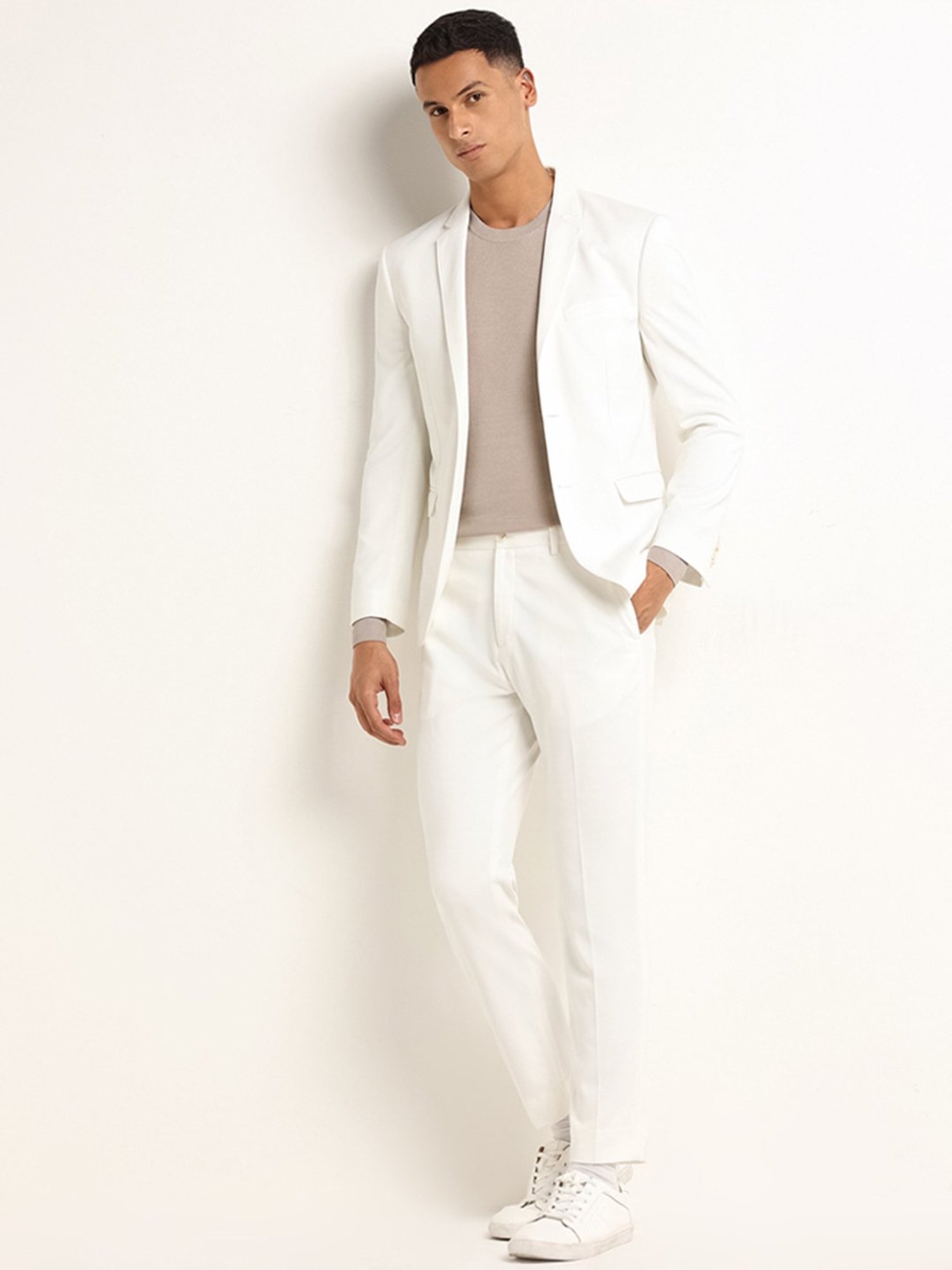 WES Formals by Westside Off-White Slim-Fit Blazer