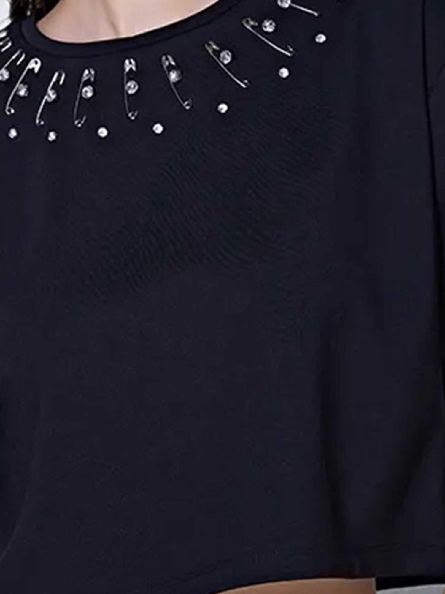 Cover Story Black Embellished T-Shirt