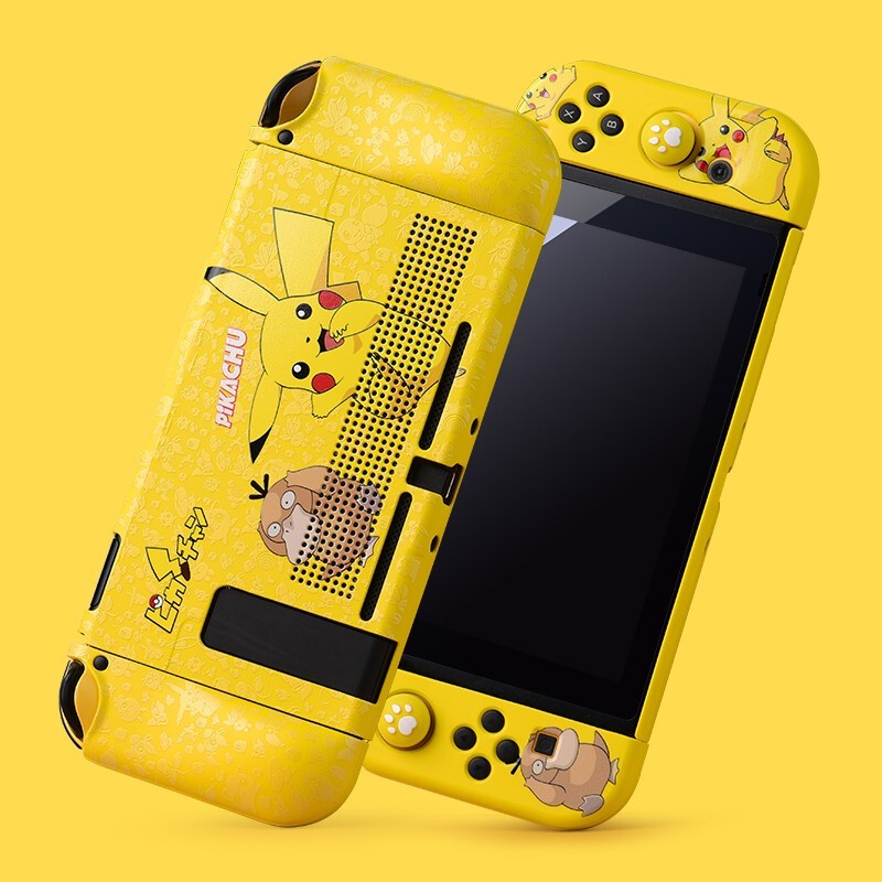 SA Elegant Dockable Protective Dockable Case for Nintendo Switch - Handheld Grip Protector Cover - Include Thumb Grip Caps(yellow  Pikachu )