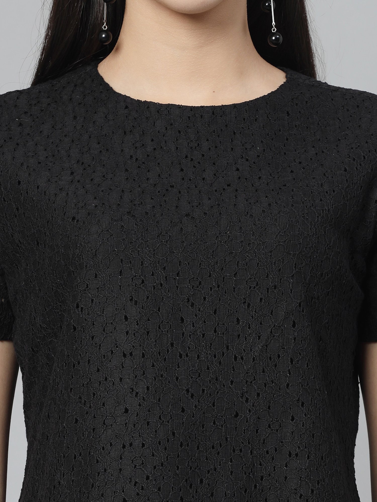 Style Quotient Black Cotton Self Design Top