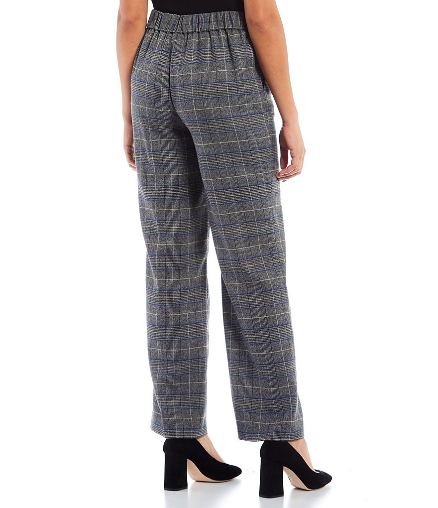 Kasper Petite Size Glen Plaid Pull-On Wide Leg Pants