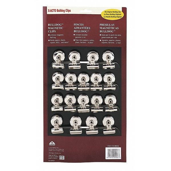 X-Acto Bulldog Magnetic Clips Steel 1-1/4"w Nickel-Plated 18/Box 2026