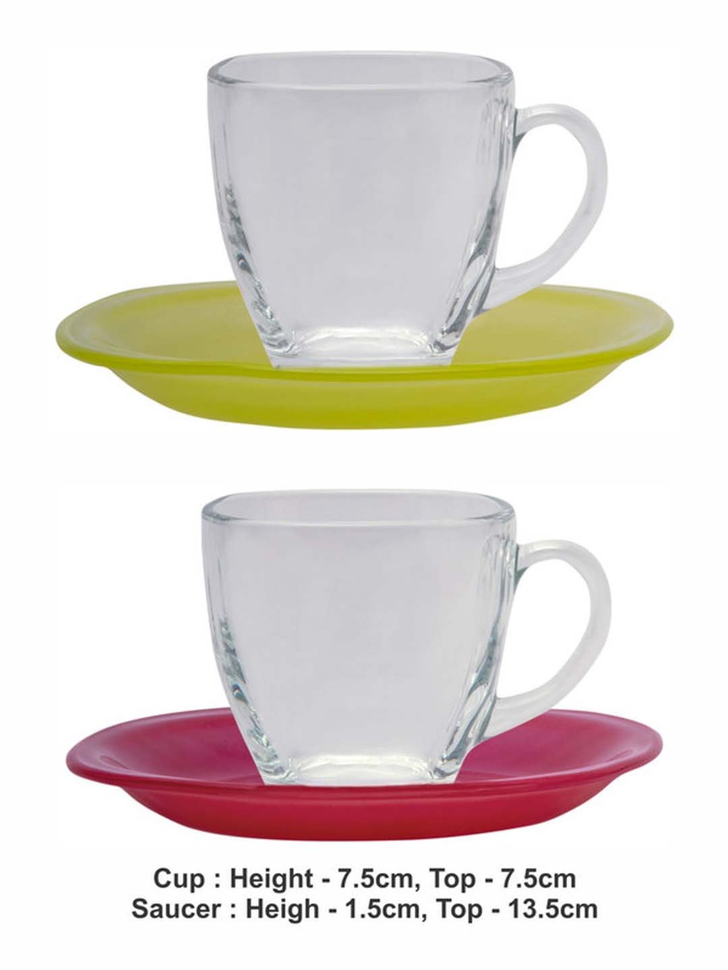 Luminarc Transparent & Yellow Glass Tea Set (6pcs Cup and 6pcs Saucer)