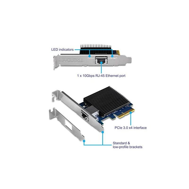 10 Gigabit PCIe Network Adapter TEG10GECTX Converts a PCIe Slot into a 10G Ethernet Port Supports 8021Q Vlan Includes Standard amp LowProfile Brackets WindowsServer PCIe 20 PCIe 30