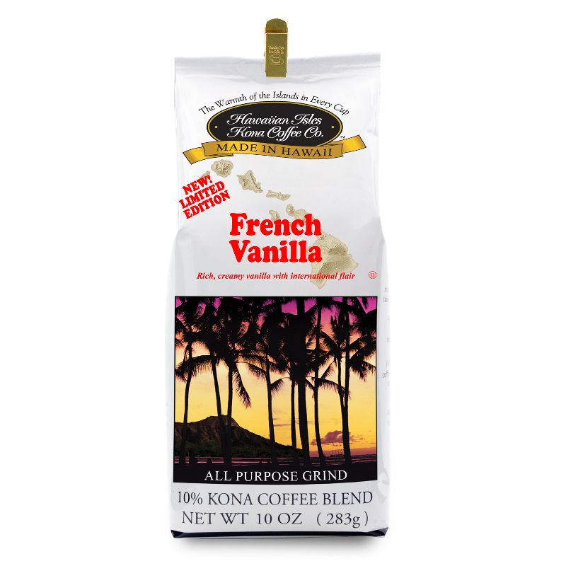 Hawaiian Isles Kona Coffee French Vanilla Medium Roast Ground Coffee - 10oz