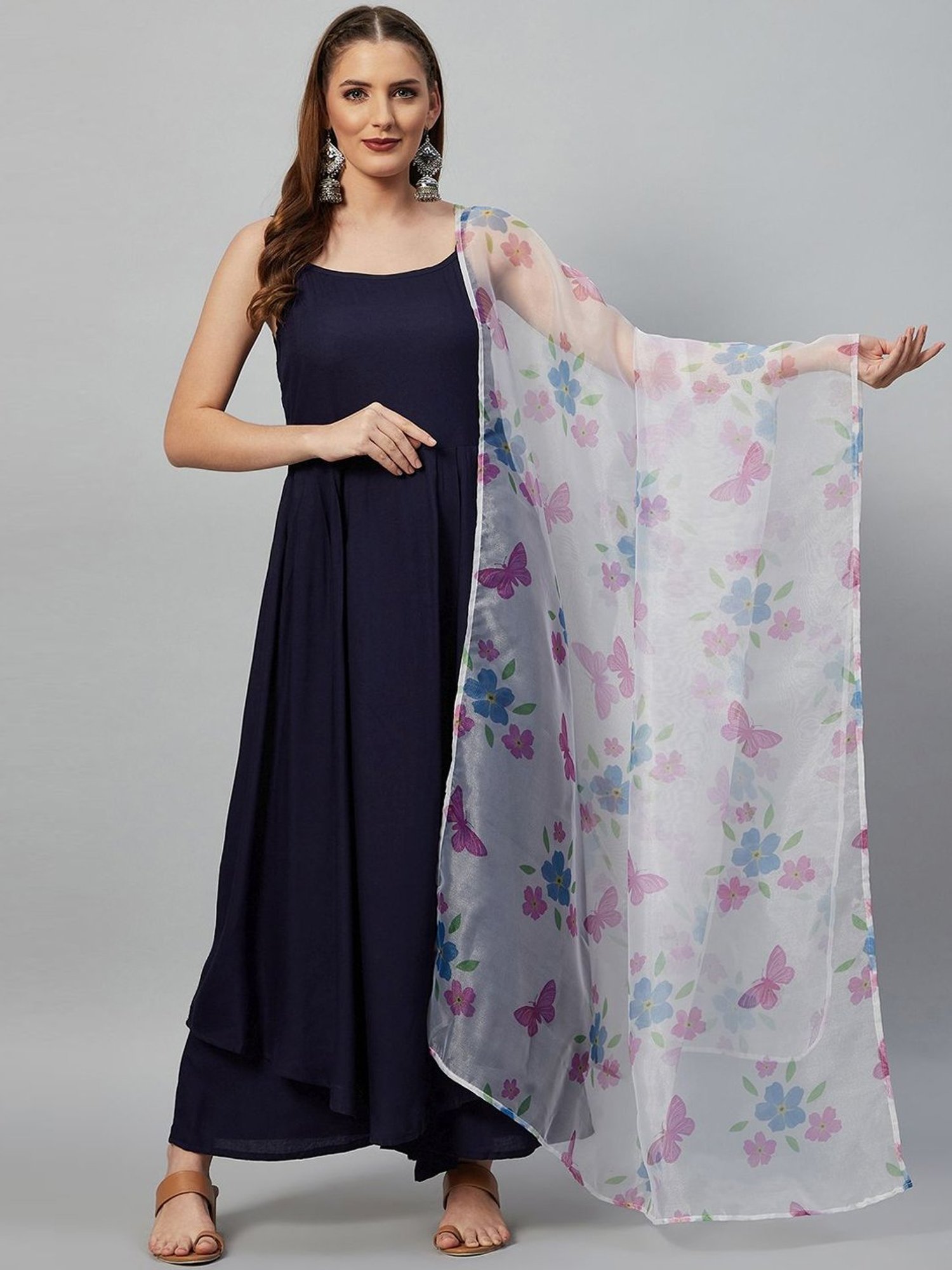 Inweave White Floral Print Dupatta