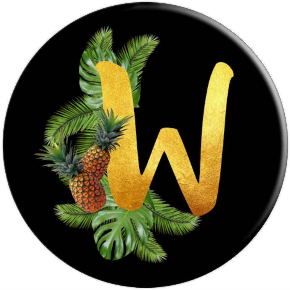 Tropical Pineappple Letter Initial Name Letter W PopSockets Grip and Stand for Phones and Tablets