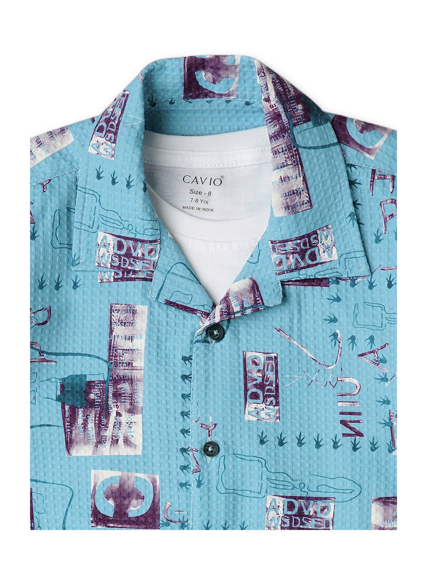 Cavio Kids Blue & White Printed Shirt with T-Shirt