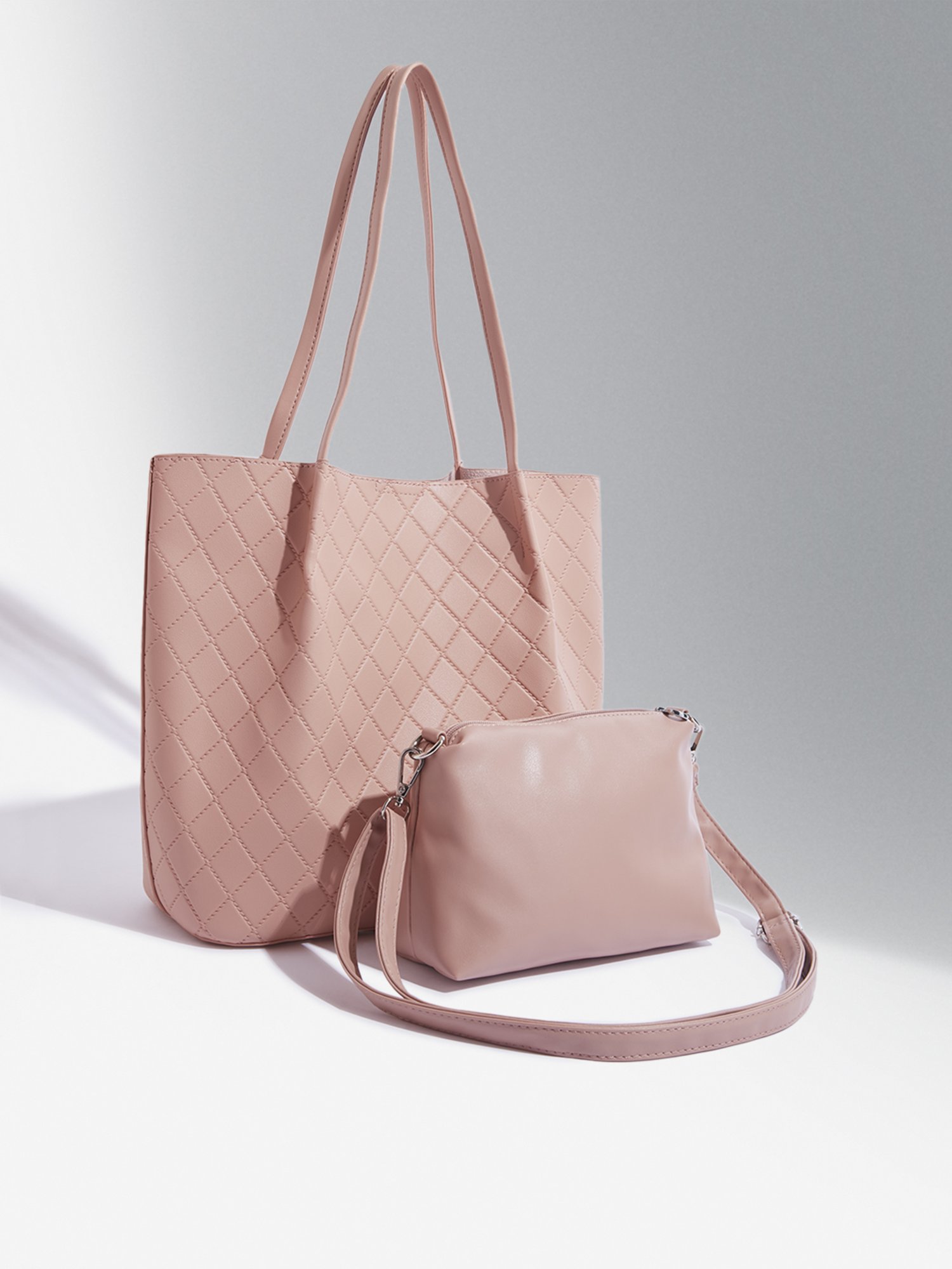Westside Dusty Pink Quilted Tote Bag with Pouch