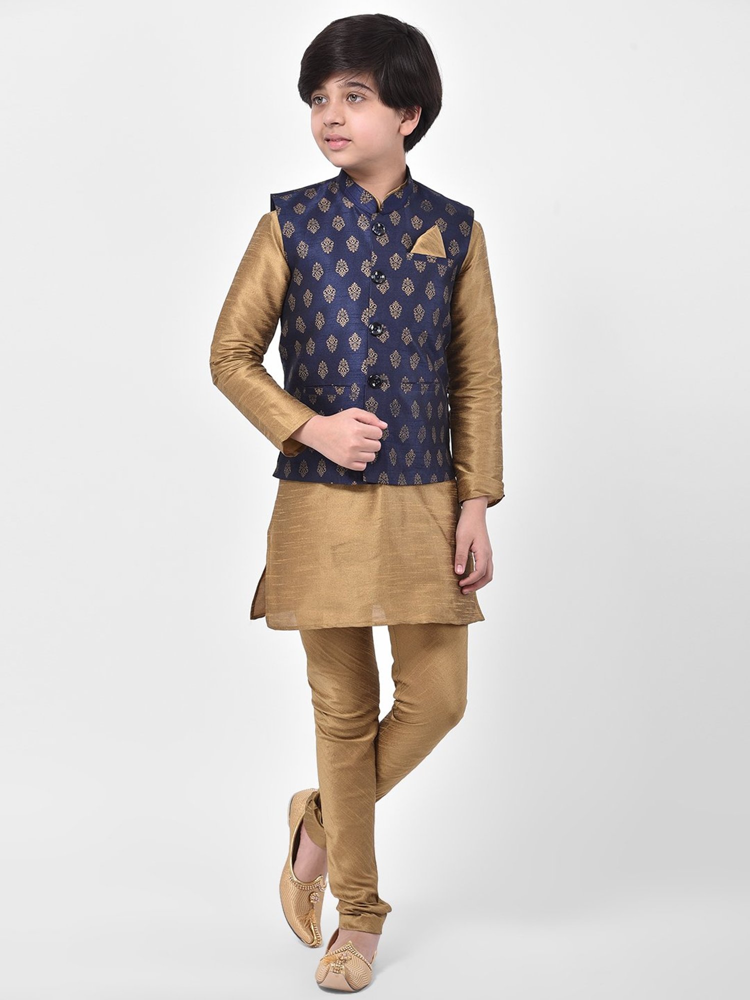 Deyann Kids Navy Embroidered Nehru Jacket