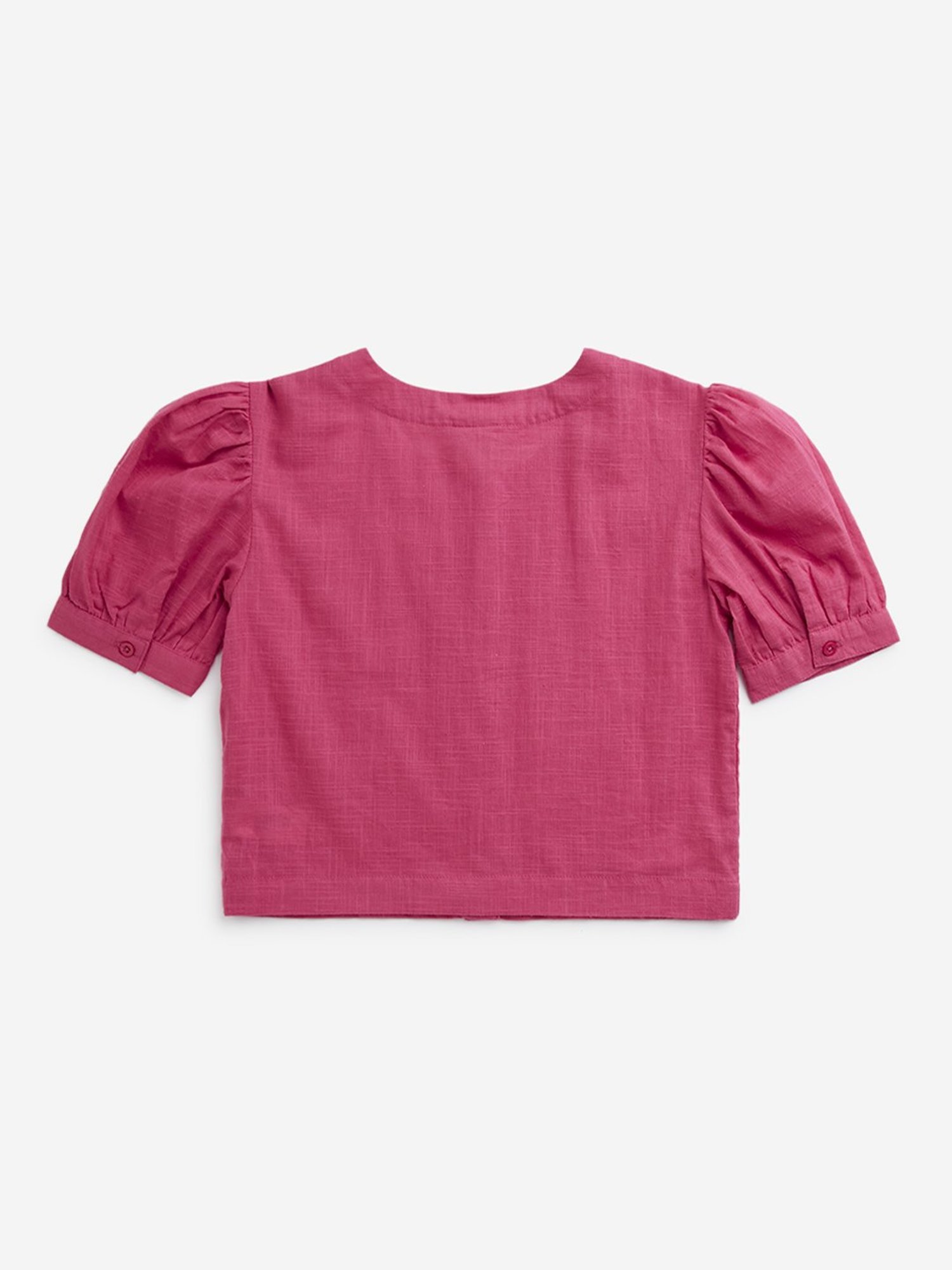 Utsa Kids by Westside Dark Pink Floral Embroidered Cotton Ethnic Top