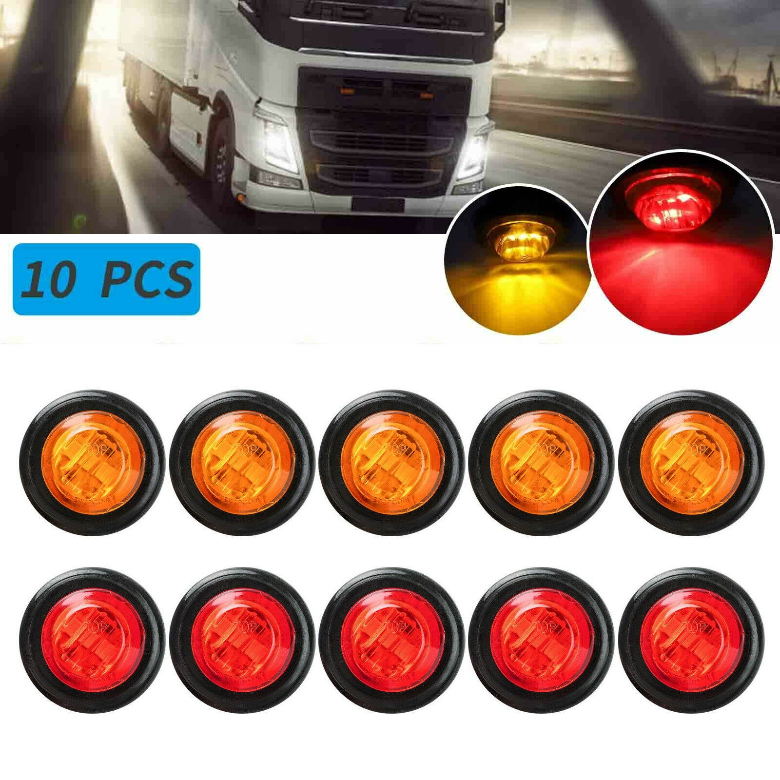 10X Red + Amber LED Bullet Side Marker Light Flush Mount Truck Trailer 12V 3/4"