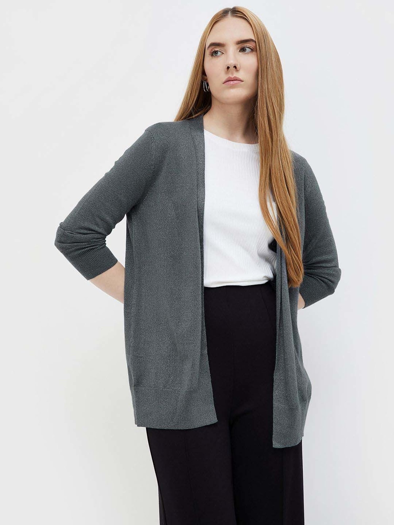 Code by Lifestyle Grey Self Pattern Cardigan