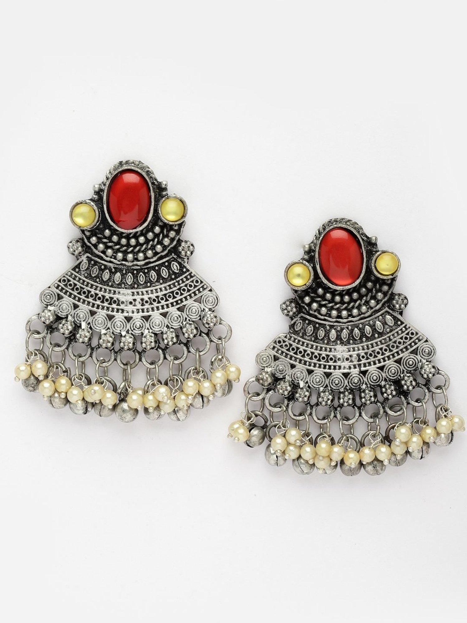 Moedbuille Mirrors and Pearls Afghan Antique Design Oxidised Silver Plated Earrings