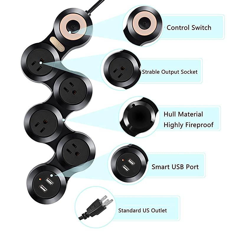 Power Strip Surge Protector with 2 USB Ports and 4 Outlets for Home, Office and Travel (9Ft Long Cord, Black)