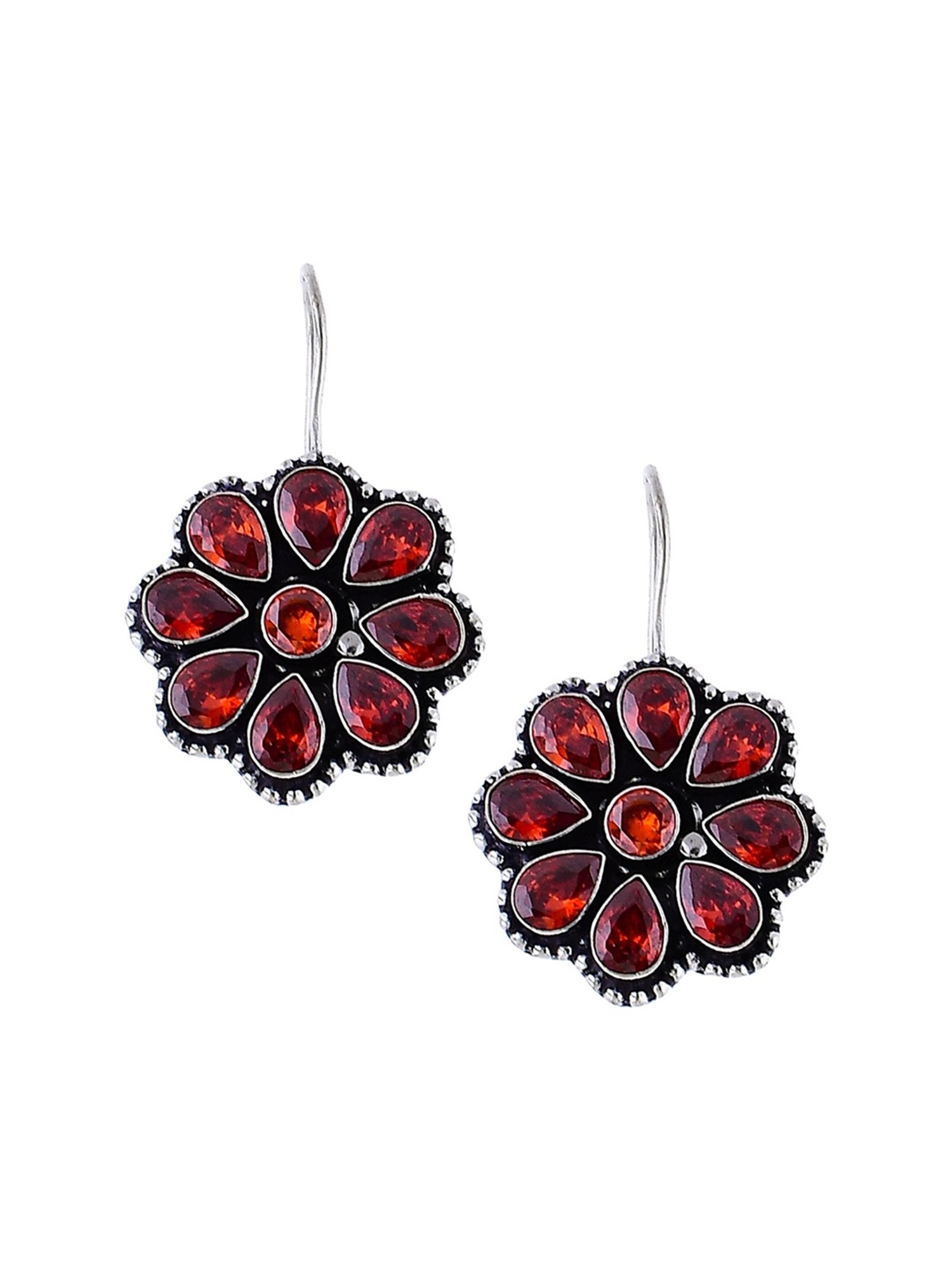 Imli Street Orange Silver Tone Stone-Studded Handcrafted Drop Earrings