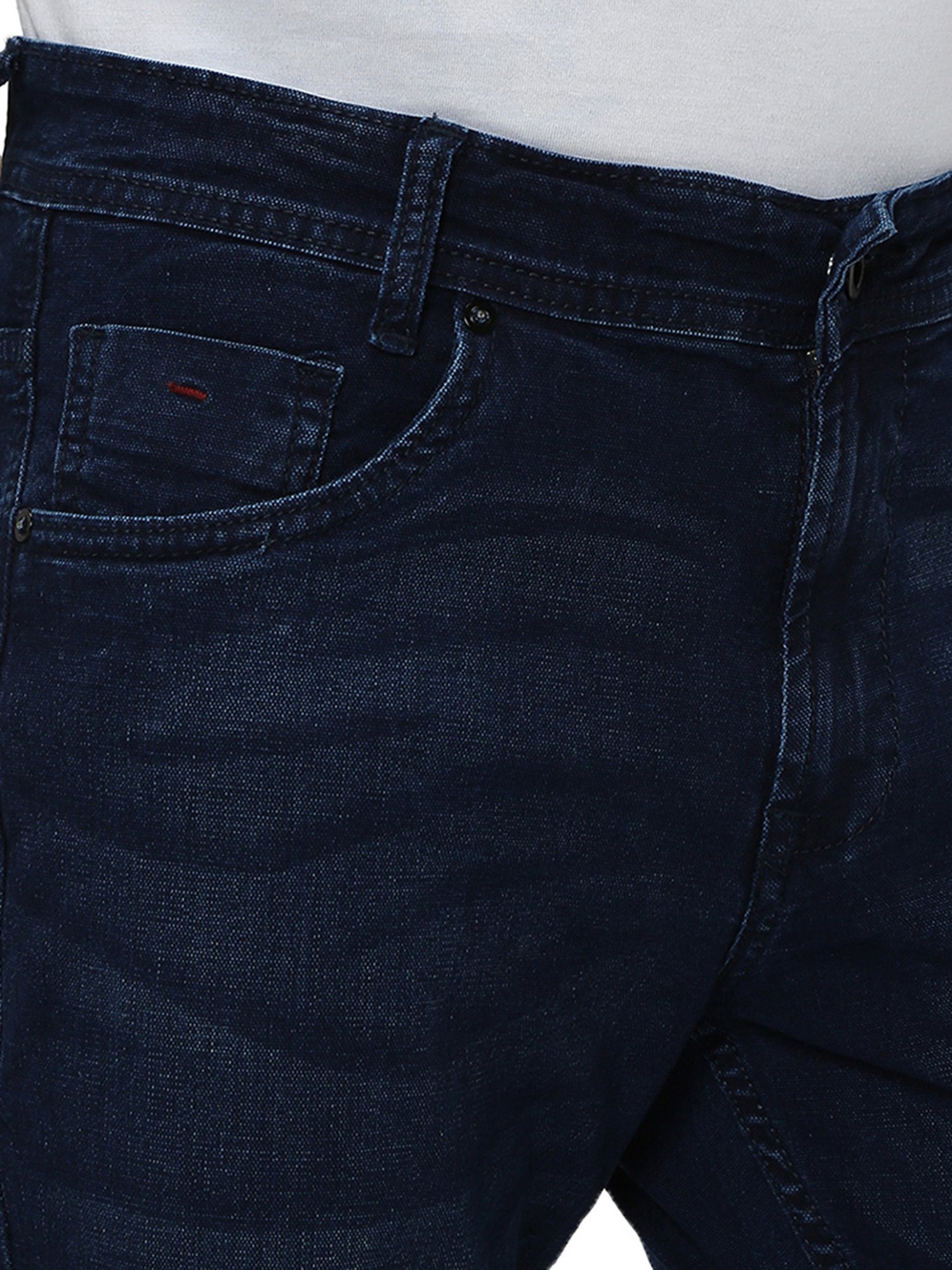 Mufti Dark Blue Straight Fit Lightly Washed Jeans