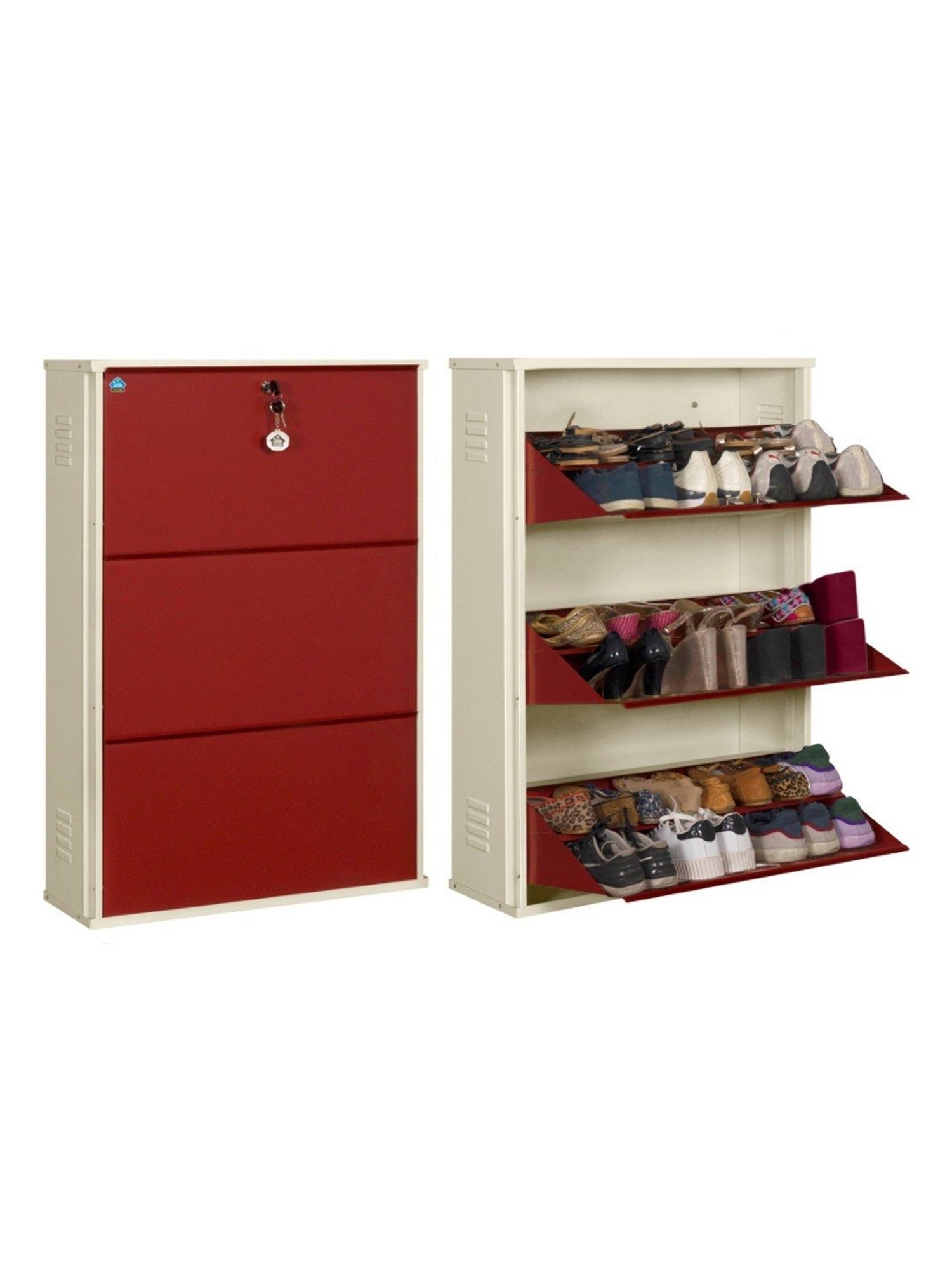 Delite Kom Metal Shoe Rack - 29" 6 Shelf, Double Decker, Ivory BrickRed, PowderCoat, Wall Mount, DIY