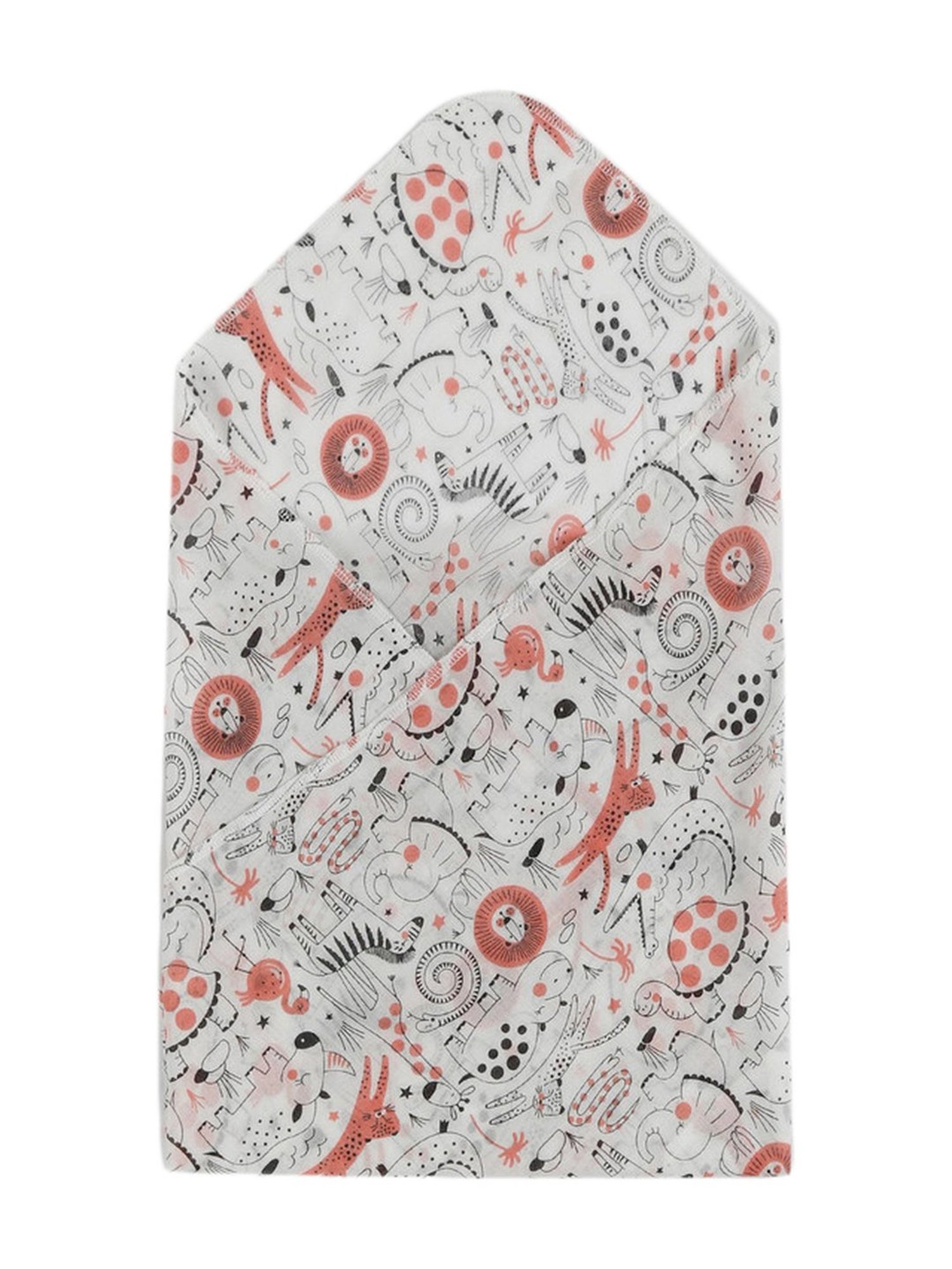 Pranava Kids White & Coral Cotton Printed Bath Towel